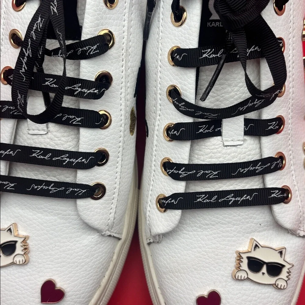 KARL LAGERFELD Paris Cate Leather Pin Embellished Lace-up Sneakers , size 9.5 GC - Picture 11 of 13
